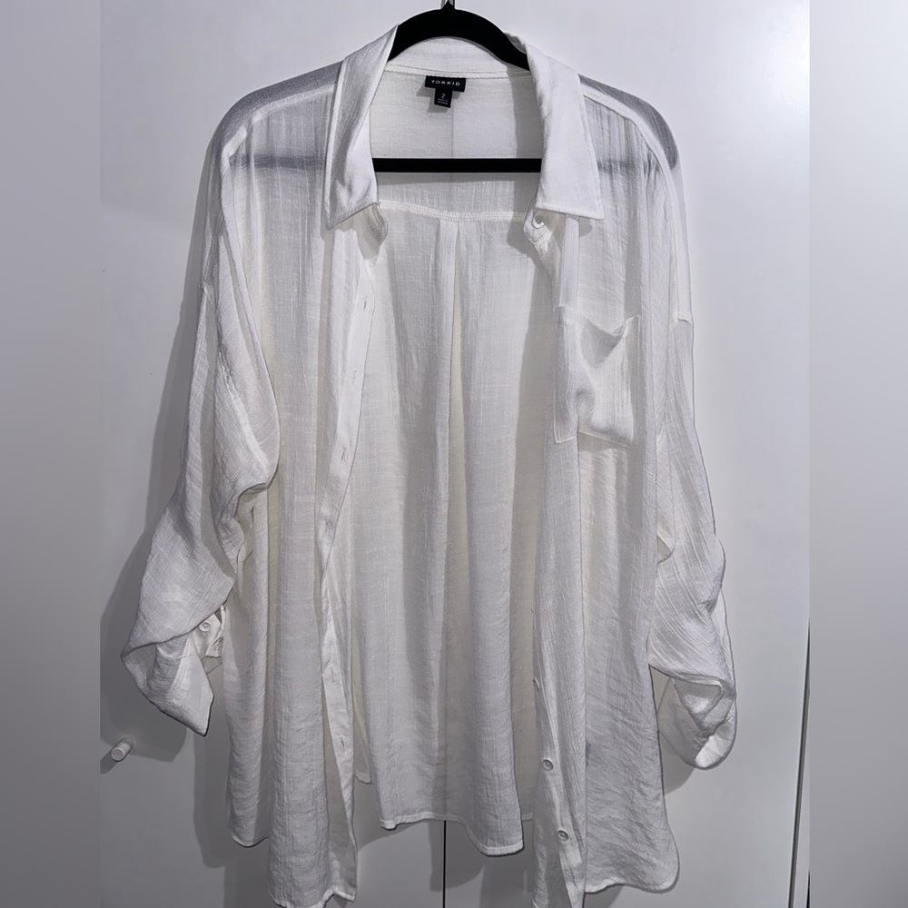 White Drop Shoulder Button Up Blouse